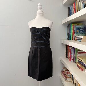 Sandro Black Strapless Dress Black blue piping size 2